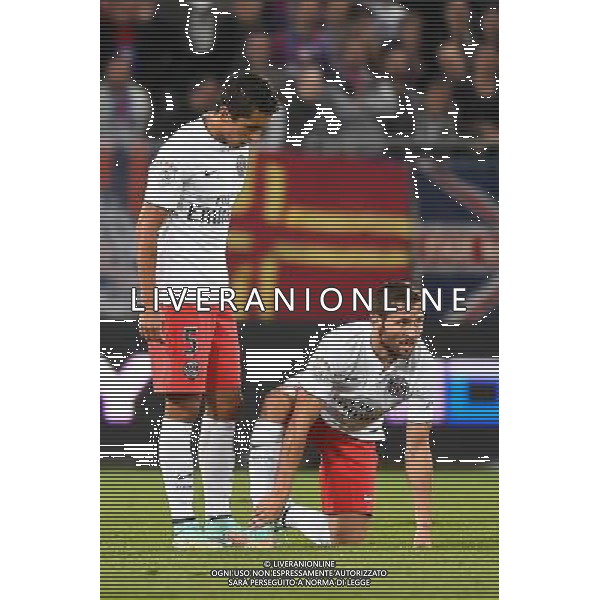 Blessure Yohan CABAYE - 24.09.2014 - Caen / PSG - 7eme journee de Ligue 1 Photo : Fred Porcu / Icon Sport AG ALDO LIVERANI SAS ONLY ITALY