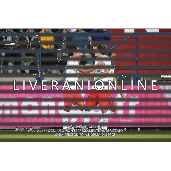 Joie MARQUINHOS / Lucas MOURA / David LUIZ - 24.09.2014 - Caen / PSG - 7eme journee de Ligue 1 Photo : Fred Porcu / Icon Sport AG ALDO LIVERANI SAS ONLY ITALY
