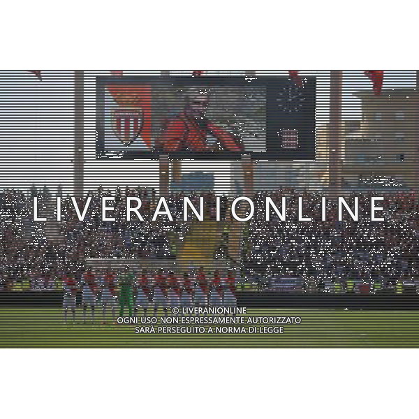 Minute de silence en hommage a Herve Gourdel - 27.09.2014 - Monaco / Nice - 8eme journee de Ligue 1 Photo : Neal Simpson / Icon Sport AG ALDO LIVERANI SAS ONLY ITALY
