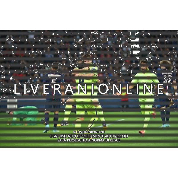Joie Barcelone - Lionel MESSI / Neymar / Andres INIESTA - 30.09.2014 - Paris Saint Germain / Barcelone - Champions League Photo : Dave Winter / Icon Sport AG ALDO LIVERANI SAS ONLY ITALY