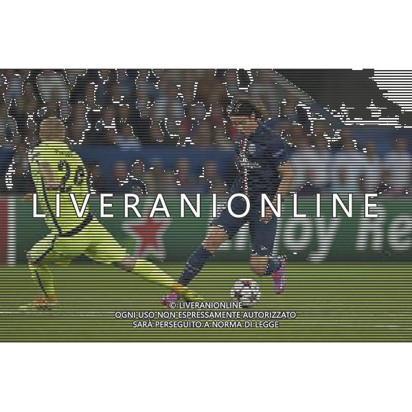 Edinson CAVANI / Jeremy MATHIEU - 30.09.2014 - Paris Saint Germain / Barcelone - Champions League Photo : Aurelien Meunier / Icon Sport /Agenzia Aldo Liverani sas - ITALY ONLY - EDITORIAL USE ONLY - PSG - BARCELLONA