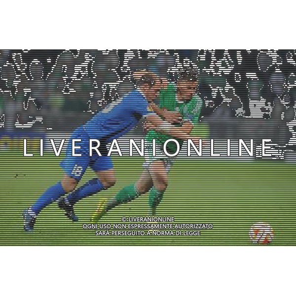 Roman ZOZULYA / Franck TABANOU - 02.10.2014 - Saint Etienne / Dnipro Dnipropetrovsk - Europa League Photo : Jean Paul Thomas / Icon Sport /Agenzia Aldo Liverani sas - ITALY ONLY - EDITORIAL USE ONLY