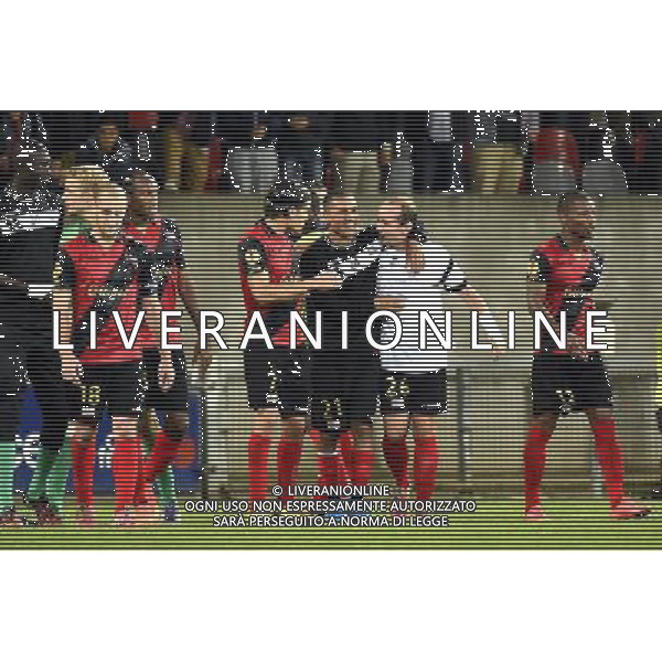 Joie Guingamp - Dorian LEVEQUE / Sylvain MARVEAUX / Thibault GIRESSE - 02.10.2014 - Guingamp / PAOK Salonique - Europa League Photo : Fred Porcu / Icon Sport /Agenzia Aldo Liverani sas - ITALY ONLY - EDITORIAL USE ONLY