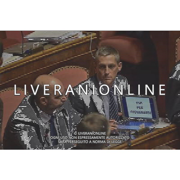 Roma - 08/10/2014 - Palazzo Madama - Voto di fiducia sul disegno di legge Jobs Act - nella foto: Proteste dei senatori del M5S / Ph. Fabrizio Corradetti - Ag. Aldo Liverani Sas