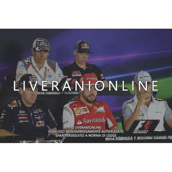The FIA Press Conference (L to R): Sebastian Vettel (GER) Red Bull Racing; Fernando Alonso (ESP) Ferrari; Jenson Button (GBR) McLaren. 09.10.2014. Formula 1 World Championship, Rd 16, Russian Grand Prix, Sochi Autodrom, Sochi, Russia, Preparation Day. - www.xpbimages.com, EMail: requests@xpbimages.com - copy of publication required for printed pictures. Every used picture is fee-liable. © Copyright: Price / XPB Images