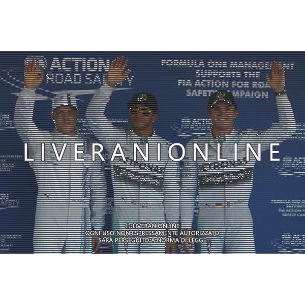 Pole for Lewis Hamilton (GBR) Mercedes AMG F1, 2nd for Nico Rosberg (GER) Mercedes AMG F1 and 3rd for Valtteri Bottas (FIN) Williams FW36. 11.10.2014. Formula 1 World Championship, Rd 16, Russian Grand Prix, Sochi Autodrom, Sochi, Russia, Qualifying Day. - www.xpbimages.com, EMail: requests@xpbimages.com - copy of publication required for printed pictures. Every used picture is fee-liable. © Copyright: Batchelor / XPB Images /AGENZIA ALDO LIVERANI SAS - ITALY ONLY - EDITORIAL USE ONLY - Gp F1 Sochi Russia prove ufficiali