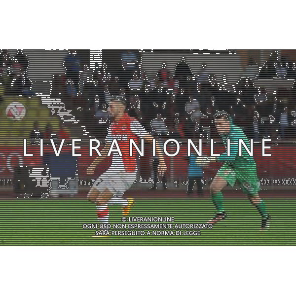 But de Yannick Ferreira Carrasco / Jesper Hansen - 18.10.2014 - Monaco / Evian Thonon - 10eme journee de Ligue 1 Photo : Neal Simpson / Icon Sport /AGENZIA ALDO LIVERANI SAS - ITALY ONLY - EDITORIAL USE ONLY