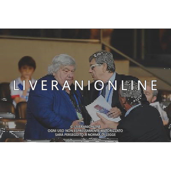 Louis NICOLLIN / Michel MEZY - 19.10.2014 - Lyon / Montpellier - 10eme journee de Ligue 1 Photo : Jean Paul Thomas / Icon Sport AG ALDO LIVERANI SAS ONLY ITALY