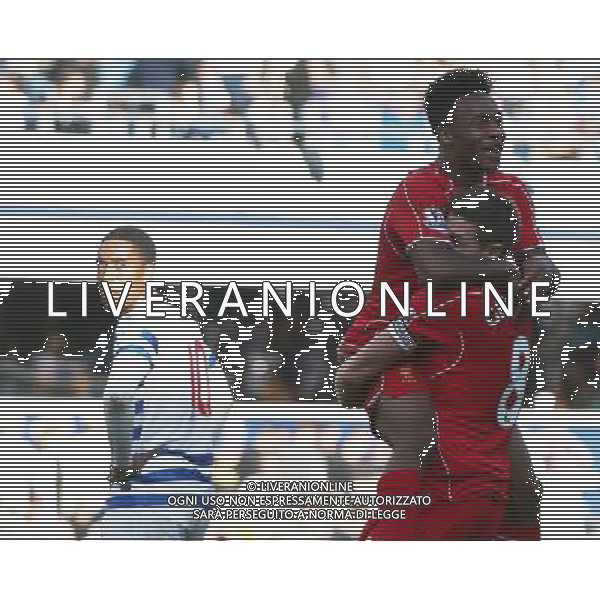 Liverpool\'s Raheem Sterling celebrates the winning goal Photographer Kieran Galvin/CameraSport Football - Barclays Premiership - Queens Park Rangers v Liverpool - Sunday 19th October 2014 - Loftus Road - London © CameraSport - 43 Linden Ave. Countesthorpe. Leicester. England. LE8 5PG - Tel: +44 (0) 116 277 4147 - admin@camerasport.com - www.camerasport.com /Agenzia Aldo Liverani sas - ITALY ONLY - EDITORIAL USE ONLY