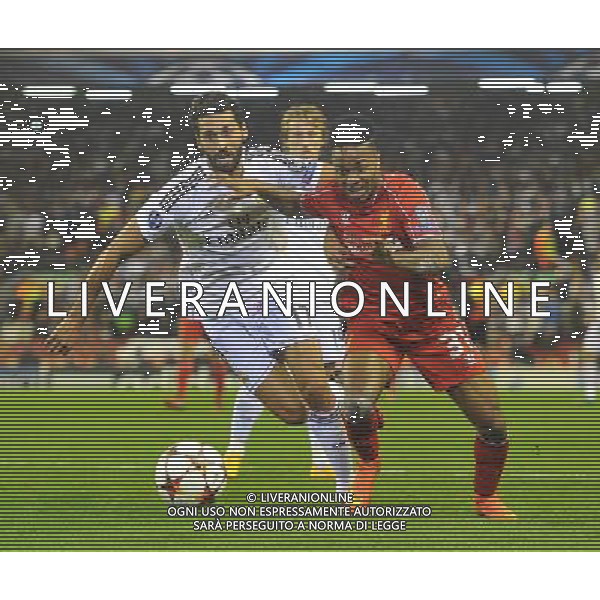 Liverpool\'s Raheem Sterling battles with Real Madrid\'s Alvaro Arbeloa Photographer Dave Howarth/CameraSport Football - UEFA Champions League Group B - Liverpool v Real Madrid - Wednesday 22nd October 2014 - Anfield - Liverpool © CameraSport - 43 Linden Ave. Countesthorpe. Leicester. England. LE8 5PG - Tel: +44 (0) 116 277 4147 - admin@camerasport.com - www.camerasport.com AG ALDO LIVERANI SAS ONLY ITALY