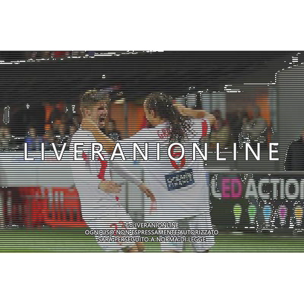 Joie Bruno GROUGI / Manuel PEREZ - 24.10.2014 - Brest / Gazelec Ajaccio - 12eme journee de Ligue 2 Photo : Maxime Kerriou / Icon Sport /Agenzia Aldo Liverani sas - ITALY ONLY - EDITORIAL USE ONLY *** Local Caption ***