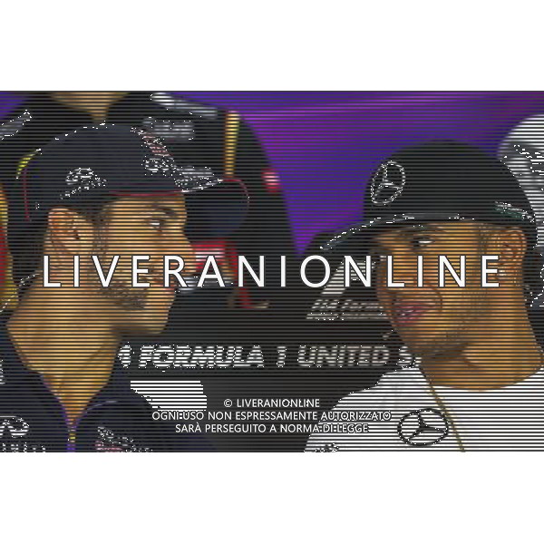 (L to R): Daniel Ricciardo (AUS) Red Bull Racing and Lewis Hamilton (GBR) Mercedes AMG F1 in the FIA Press Conference. 30.10.2014. Formula 1 World Championship, Rd 17, United States Grand Prix, Austin, Texas, USA, Preparation Day. AG ALDO LIVERANI SAS ONLY ITALY