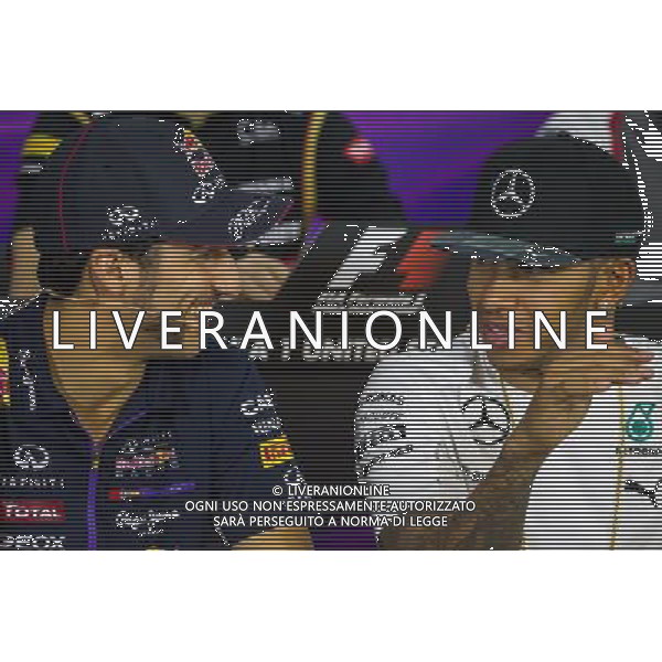 (L to R): Daniel Ricciardo (AUS) Red Bull Racing and Lewis Hamilton (GBR) Mercedes AMG F1 in the FIA Press Conference. 30.10.2014. Formula 1 World Championship, Rd 17, United States Grand Prix, Austin, Texas, USA, Preparation Day. AG ALDO LIVERANI SAS ONLY ITALY