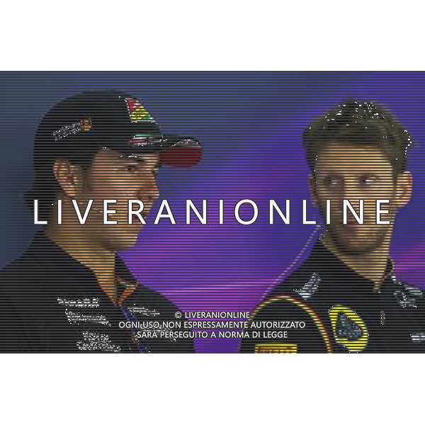 (L to R): Sergio Perez (MEX) Sahara Force India F1 with Romain Grosjean (FRA) Lotus F1 Team in the FIA Press Conference. 30.10.2014. Formula 1 World Championship, Rd 17, United States Grand Prix, Austin, Texas, USA, Preparation Day. AG ALDO LIVERANI SAS ONLY ITALY