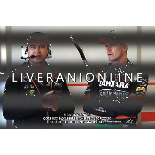 (L to R): Bradley Joyce (GBR) Sahara Force India F1 Race Engineer with Nico Hulkenberg (GER) Sahara Force India F1. 31.10.2014. Formula 1 World Championship, Rd 17, United States Grand Prix, Austin, Texas, USA, Practice Day. - www.xpbimages.com, EMail: requests@xpbimages.com - copy of publication required for printed pictures. Every used picture is fee-liable. © Copyright: Batchelor / XPB Images /Agenzia Aldo Liverani sas - ITALY ONLY - EDITORIAL USE ONLY