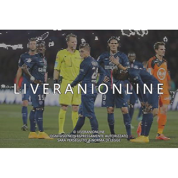 Serge AURIER / Marco VERRATTI / Edinson CAVANI / Jean Christophe BAHEBECK - 01.11.2014 - Lorient / Paris Saint Germain - 12eme journee de Ligue 1 Photo : Vincent Michel / Icon Sport AG ALDO LIVERANI SAS ONLY ITALY