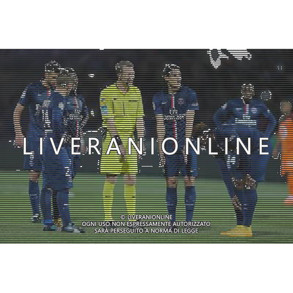 Olivier THUAL / Edinson CAVANI / Jean Christophe BAHEBECK / Marco VERRATTI - 01.11.2014 - Lorient / Paris Saint Germain - 12eme journee de Ligue 1 Photo : Vincent Michel / Icon Sport AG ALDO LIVERANI SAS ONLY ITALY