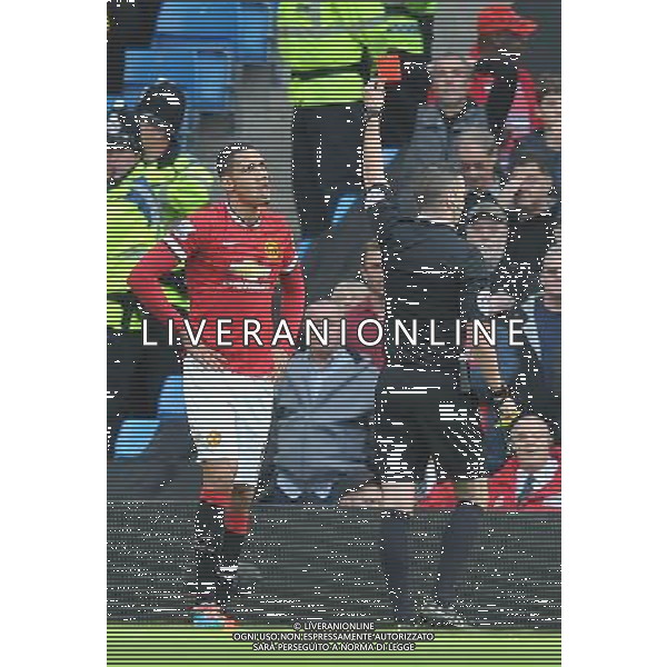 Manchester United\'s Chris Smalling is red carded Photographer Dave Howarth/CameraSport Football - Barclays Premiership - Manchester City v Manchester United - Sunday 2nd November 2014 - Etihad Stdium - Manchester © CameraSport - 43 Linden Ave. Countesthorpe. Leicester. England. LE8 5PG - Tel: +44 (0) 116 277 4147 - admin@camerasport.com - www.camerasport.com AG ALDO LIVERANI SAS ONLY ITALY