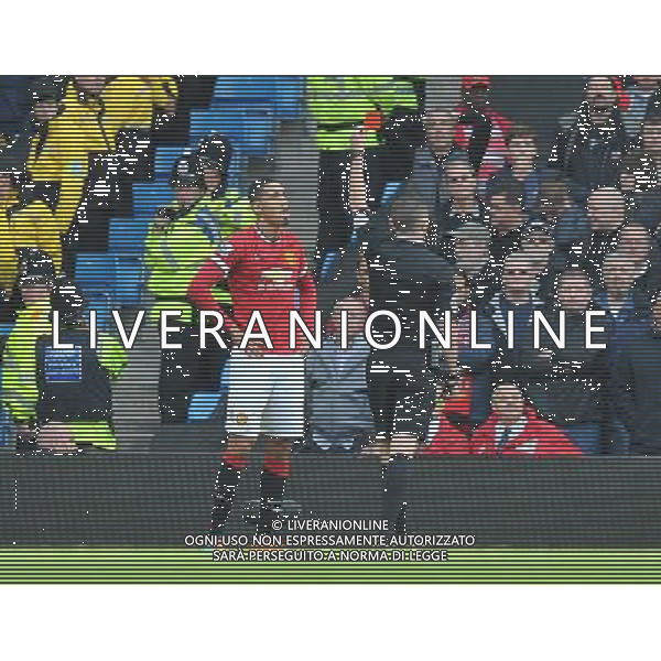 Manchester United\'s Chris Smalling is red carded Photographer Dave Howarth/CameraSport Football - Barclays Premiership - Manchester City v Manchester United - Sunday 2nd November 2014 - Etihad Stdium - Manchester © CameraSport - 43 Linden Ave. Countesthorpe. Leicester. England. LE8 5PG - Tel: +44 (0) 116 277 4147 - admin@camerasport.com - www.camerasport.com AG ALDO LIVERANI SAS ONLY ITALY