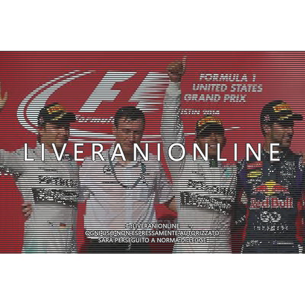 1st place for Lewis Hamilton (GBR) Mercedes AMG F1 W05, 2nd place for Nico Rosberg (GER) Mercedes AMG F1 W05 and 3rd for Daniel Ricciardo (AUS) Red Bull Racing RB10. 02.11.2014. Formula 1 World Championship, Rd 17, United States Grand Prix, Austin, Texas, USA, Race Day. /AGENZIA ALDO LIVERANI SAS - ITALY ONLY - EDITORIAL USE ONLY