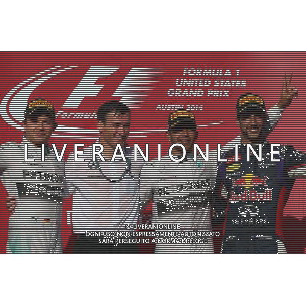 1st place for Lewis Hamilton (GBR) Mercedes AMG F1 W05, 2nd place for Nico Rosberg (GER) Mercedes AMG F1 W05 and 3rd for Daniel Ricciardo (AUS) Red Bull Racing RB10. 02.11.2014. Formula 1 World Championship, Rd 17, United States Grand Prix, Austin, Texas, USA, Race Day. /AGENZIA ALDO LIVERANI SAS - ITALY ONLY - EDITORIAL USE ONLY