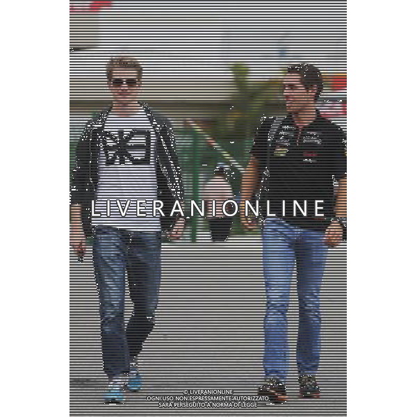 (L to R): Nico Hulkenberg (GER) Sahara Force India F1 with Daniel Juncadella (ESP) Sahara Force India F1 Team Test and Reserve Driver. 06.11.2014. Formula 1 World Championship, Rd 18, Brazilian Grand Prix, Sao Paulo, Brazil, Preparation Day. AG ALDOL IVERANI SAS ONLY ITALY