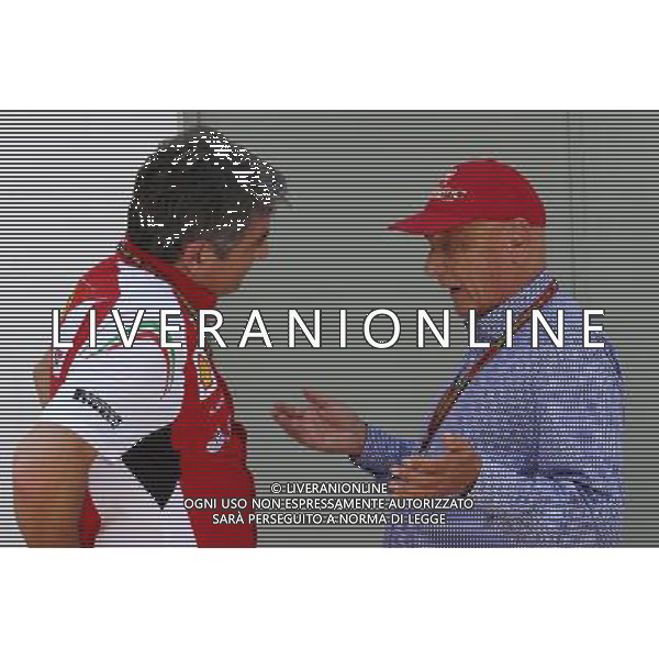 (L to R): Marco Mattiacci (ITA) Ferrari Team Principal with Niki Lauda (AUT) Mercedes Non-Executive Chairman. 09.11.2014. Formula 1 World Championship, Rd 18, Brazilian Grand Prix, Sao Paulo, Brazil, Race Day. - www.xpbimages.com, EMail: requests@xpbimages.com - copy of publication required for printed pictures. Every used picture is fee-liable. © Copyright: Batchelor / XPB Images /AGENZIA ALDO LIVERANI SAS - ITALY ONLY - EDITORIAL USE ONLY - Grand Prix Gp F1 Brasile gara