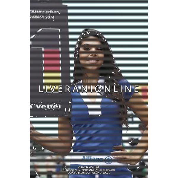 Grid girl. 09.11.2014. Formula 1 World Championship, Rd 18, Brazilian Grand Prix, Sao Paulo, Brazil, Race Day. - www.xpbimages.com, EMail: requests@xpbimages.com - copy of publication required for printed pictures. Every used picture is fee-liable. © Copyright: Batchelor / XPB Images /AGENZIA ALDO LIVERANI SAS - ITALY ONLY - EDITORIAL USE ONLY - Grand Prix Gp F1 Brasile gara