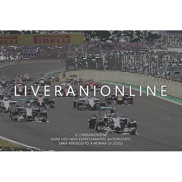 Nico Rosberg (GER) Mercedes AMG F1 W05 leads at the start of the race. 09.11.2014. Formula 1 World Championship, Rd 18, Brazilian Grand Prix, Sao Paulo, Brazil, Race Day. - www.xpbimages.com, EMail: requests@xpbimages.com - copy of publication required for printed pictures. Every used picture is fee-liable. © Copyright: Charniaux / XPB Images /AGENZIA ALDO LIVERANI SAS - ITALY ONLY - EDITORIAL USE ONLY - Grand Prix Gp F1 Brasile gara