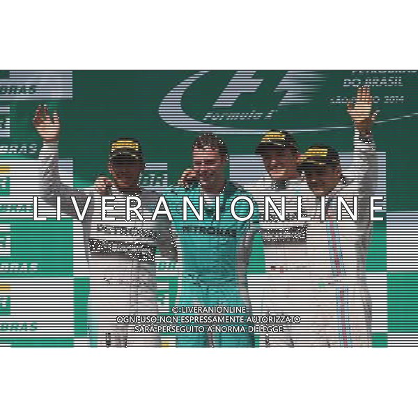 1st place Nico Rosberg (GER) Mercedes AMG F1 W05, 2nd place Lewis Hamilton (GBR) Mercedes AMG F1 W05 and 3rd place Felipe Massa (BRA) Williams. 09.11.2014. Formula 1 World Championship, Rd 18, Brazilian Grand Prix, Sao Paulo, Brazil, Race Day. AG ALDO LIVERANI SAS ONLY ITALY