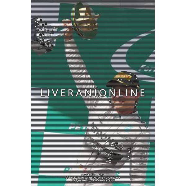 Race winner Nico Rosberg (GER) Mercedes AMG F1 celebrates on the podium. 09.11.2014. Formula 1 World Championship, Rd 18, Brazilian Grand Prix, Sao Paulo, Brazil, Race Day. AG ALDO LIVERANI SAS ONLY ITALY