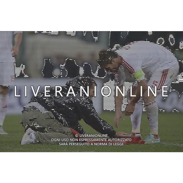 Amichevole Genova - 18.11.2014 Italia-Albania Nella Foto:prima invasione di campo un tifosi albanese fa firmare la propria bandiera a cana /Ph.Vitez-Ag. Aldo Liverani