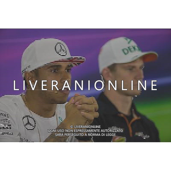 Lewis Hamilton (GBR) Mercedes AMG F1 in the FIA Press Conference. 20.11.2014. Formula 1 World Championship, Rd 19, Abu Dhabi Grand Prix, Yas Marina Circuit, Abu Dhabi, Preparation Day. AG ALDO LIVERANI SAS ONLY ITALY