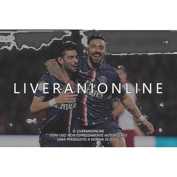 Joie Paris - Javier PASTORE / Ezequiel LAVEZZI - 21.11.2014 - Metz / Paris Saint Germain - 14eme journee de Ligue 1 Photo : Fred Marvaux / Icon Sport AG ALDO LIVERANI SAS ONLY ITALY