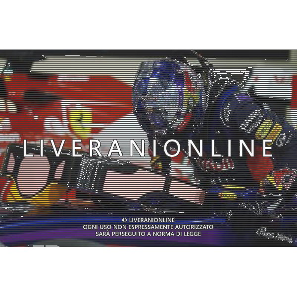 Sebastian Vettel (GER) Red Bull Racing RB10 with a message of thanks on his helmet. 22.11.2014. Formula 1 World Championship, Rd 19, Abu Dhabi Grand Prix, Yas Marina Circuit, Abu Dhabi, Qualifying Day. AG ALDO LIVERANI SAS ONLY ITALY
