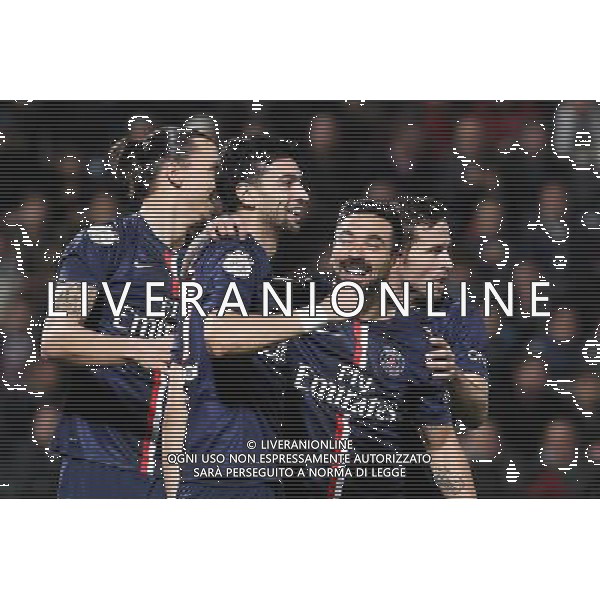 Joie Paris - Zlatan IBRAHIMOVIC / Javier PASTORE / Ezequiel LAVEZZI / Yohan CABAYE - 21.11.2014 - Metz / Paris Saint Germain - 14eme journee de Ligue 1 Photo : Fred Marvaux / Icon Sport AG ALDO LIVERANI SAS ONLY ITALY