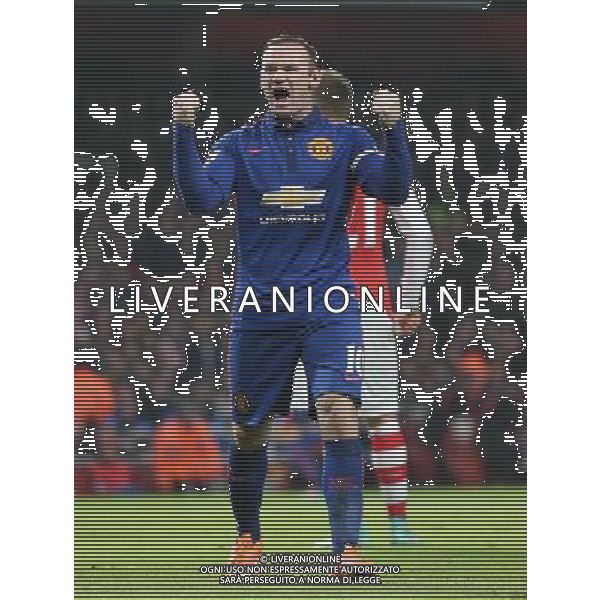 Manchester United\'s Wayne Rooney celebrates Arsenal\'s Kieran Gibbs scores a own goal Photographer Kieran Galvin/CameraSport Football - Barclays Premiership - Arsenal v Manchester United - Saturday 22nd November 2014 - The Emirates Stadium - London © CameraSport - 43 Linden Ave. Countesthorpe. Leicester. England. LE8 5PG - Tel: +44 (0) 116 277 4147 - admin@camerasport.com - www.camerasport.com AG ALDO LIVERANI SAS ONLY ITALY