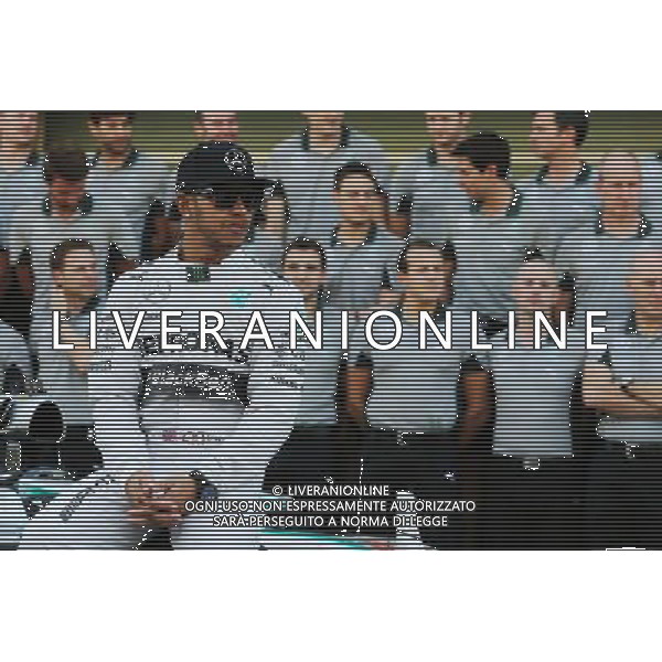Lewis Hamilton (GBR) Mercedes AMG F1 at a team photograph. 23.11.2014. Formula 1 World Championship, Rd 19, Abu Dhabi Grand Prix, Yas Marina Circuit, Abu Dhabi, Race Day. AG ALDO LIVERANI SAS ONLY ITALY