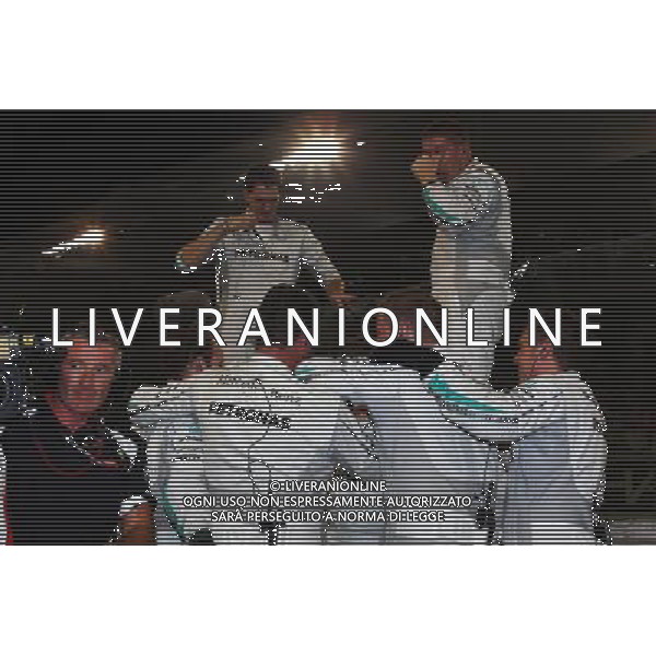 Mercedes AMG F1 team celebrate victory and the World Championship for Lewis Hamilton (GBR) Mercedes AMG F1. 23.11.2014. Formula 1 World Championship, Rd 19, Abu Dhabi Grand Prix, Yas Marina Circuit, Abu Dhabi, Race Day. AG ALDO LIVERANI SAS ONLY ITALY