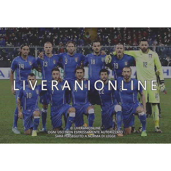 Amichevole Genova - 18.11.2014 Italia-Albania Nella Foto:Italia Squadra Formazione Aquilani,Antonelli,Moretti,Parolo,Bonucci,Sirigu,Giovinco,Bertolacci,Cerci,Destro,De Silvestri /Ph.Vitez-Ag. Aldo Liverani