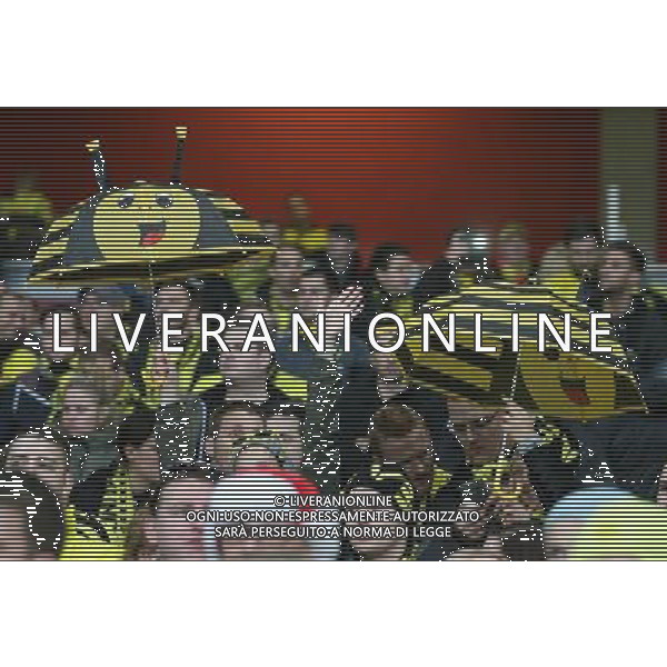 Borussia Dortmund\'s Fans Photographer Kieran Galvin/CameraSport Football - UEFA Champions League First Round Group D - Arsenal v Borussia Dortmund - Wednesday 26th November 2014 - Emirates Stadium - London © CameraSport - 43 Linden Ave. Countesthorpe. Leicester. England. LE8 5PG - Tel: +44 (0) 116 277 4147 - admin@camerasport.com - www.camerasport.com AG ALDO LIVERANI SAS ONLY ITALY