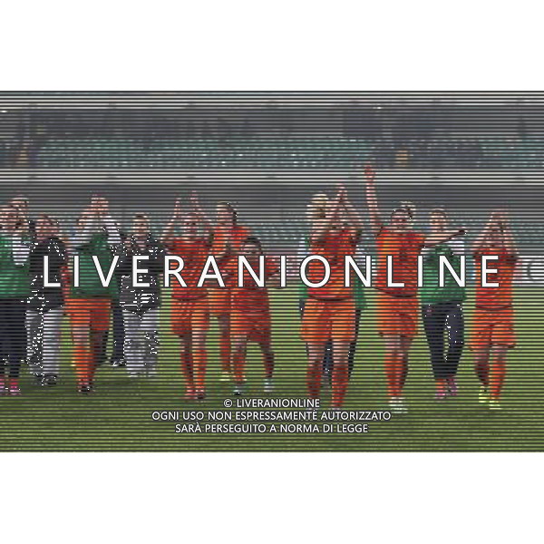 Italia - Olanda nazionale femminile qualificazione Campionati Mondiali 2015 - Verona 27 novembre 2014 nella foto l\'esultanza della nazionale olandese a fine gara ©Garbuio/AGENZIA ALDO LIVERANI SAS