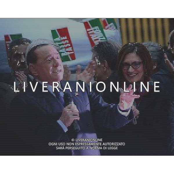 Manifestazione \' No Tax Day \' con comizio di forza Italia a Milano piazza S. Fedele 29 novembre 2014 nella foto Silvio Berlusconi con Maria Stella Gelmini ©Gazzaniga/AGENZIA ALDO LIVERANI SAS