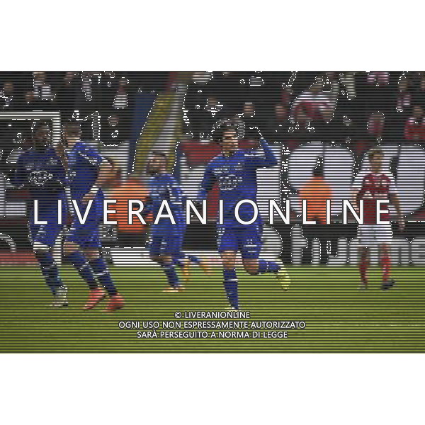 Joie de Francois Joseph MODESTO - 29.11.2014 - Reims / Bastia - 15eme journee de Ligue 1 Photo : Fred Porcu / Icon Sport AG ALDO LIVERANI SAS ONLY ITALY
