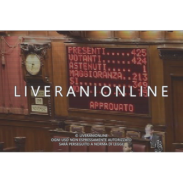 Voto di fiducia per la Legge di stabilita\' alla Camera - Roma 29 novembre 2014 nella foto Il Tabellone Luminoso con il risultato della prima votazione alla fiducia ©Corradetti/Agenzia Aldo Liverani sas