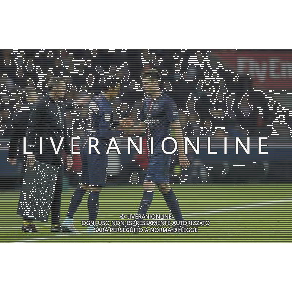 Marquinhos / Thiago Motta - 29.11.2014 - Paris Saint Germain / Nice - 15eme journee de Ligue 1 Photo : Andre Ferreira / Icon Sport /Agenzia Aldo Liverani sas - ITALY ONLY - EDITORIAL USE ONLY