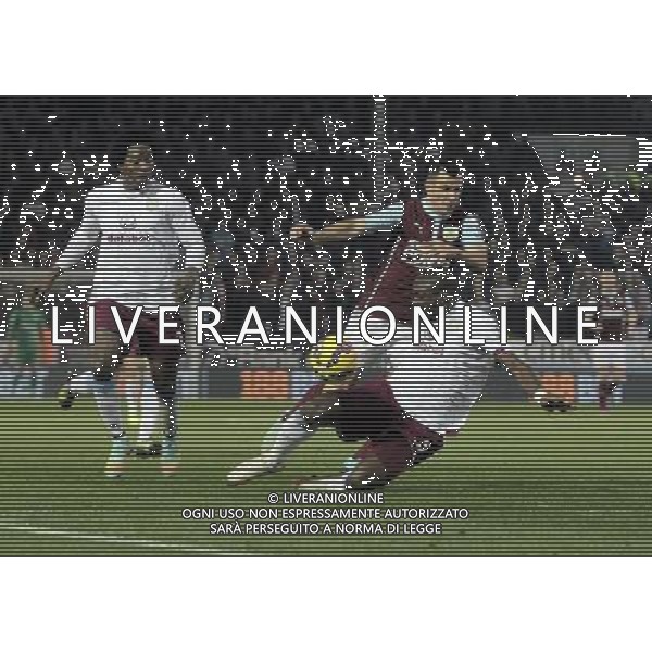 Burnley\'s Dean Marney under pressure from Aston Villa\'s Jores Okore Photographer Rich Linley/CameraSport Football - Barclays Premiership - Burnley v Aston Villa - Saturday 29th November 2014 - Turf Moor - Burnley © CameraSport - 43 Linden Ave. Countesthorpe. Leicester. England. LE8 5PG - Tel: +44 (0) 116 277 4147 - admin@camerasport.com - www.camerasport.com AG ALDO LIVERANI SAS ONLY ITALY