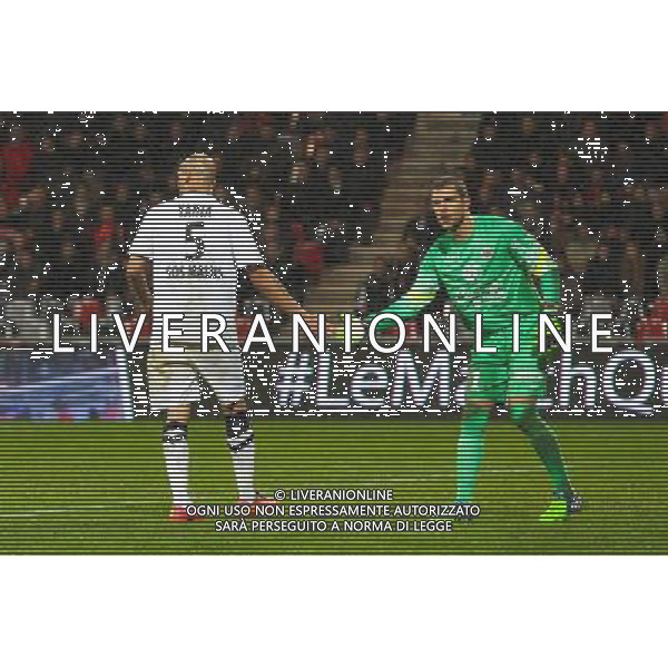 Alaeddine YAHIA / Remy VERCOUTRE - 03.12.2014 - Guingamp / Caen - 16eme journee de Ligue 1 Photo : Vincent Michel / Icon Sport