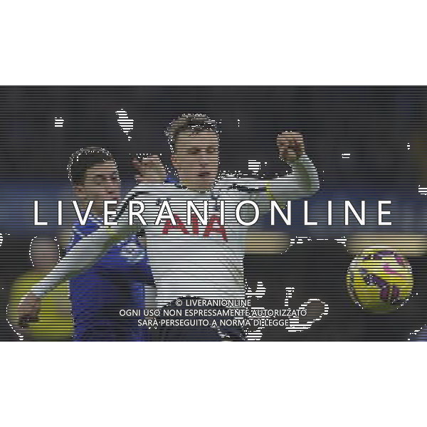 Tottenham Hotspur\'s Vlad Chiriches holds off the challenge from Chelsea\'s Eden Hazard Photographer Ashley Western/CameraSport Football - Barclays Premiership - Chelsea v Tottenham Hotspur - Wednesday 3rd December 2014 - Stamford Bridge - London © CameraSport - 43 Linden Ave. Countesthorpe. Leicester. England. LE8 5PG - Tel: +44 (0) 116 277 4147 - admin@camerasport.com - www.camerasport.com AG ALDO LIVERANI SAS ONLY ITALY