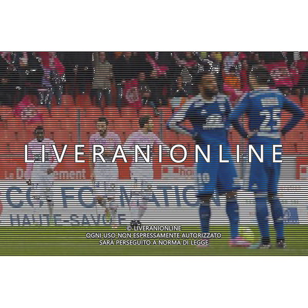Joie Cedric BARBOSA - Deception Alexandre LACAZETTE - 07.12.2014 - Evian Thonon / Lyon - 17eme journee de Ligue 1 - Photo : Jean Paul Thomas / Icon Sport AG ALDO LIVERANI SAS ONLY ITALY